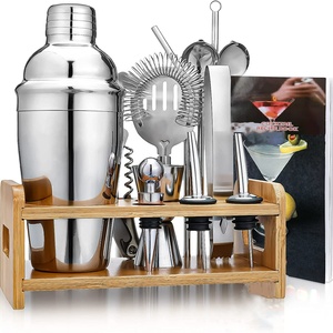 Ensemble de shakers à cocktails, 15 pièces, outils de bar en acier inoxydable, mélangeur pour <span class=keywords><strong>barman</strong></span> avec support en bambou, équipement de bar à domicile - Product Image 1