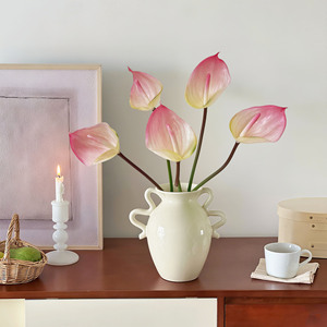 Simulated Alocasia Red Palm High-end Soft <b>Rubber</b> Hand Feel Minimalist Anthurium Living Room Flower Arrangement Home Decor - Product Image 3