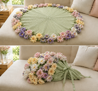Handgefertigte Häkel-Blumenstrauß-Decke für Sofa mit 3D-Blumenrand für Luxuriöse Weiche Gestrickte Runde Wurfdecken als Geschenk für Kinder