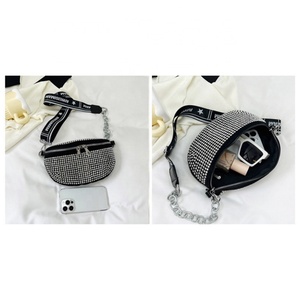 Trendy Bling Rhinestone Crystal PU Leather RFID-Blocking Shoulder/Waist <b>Bag</b> <b>Evening</b> Party Daily Use Women's Fashion Fanny Pack - Product Image 3