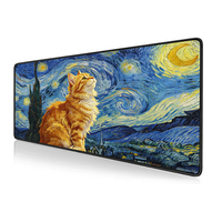 Tapis de bureau étendu grand format 60x30cm avec motif chat orange, dessin animé et paysage nocturne étoilé, tapis de souris gaming en stock
