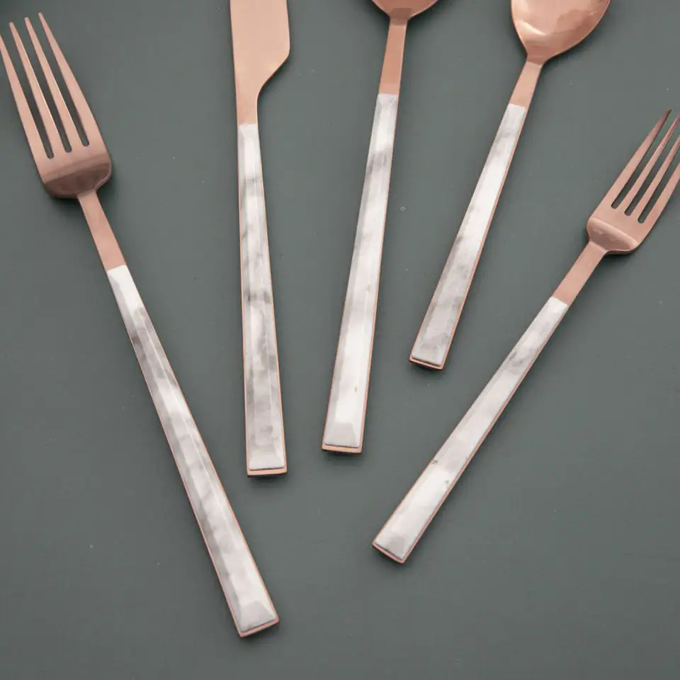 Satin Rose Gold Plastic Cutlery Set Flatware Colourful Spork Dining Table Set Dinnerware Sets