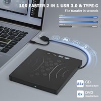 7-in-1 Externe DVD-brander USB 3.0 & Type-C Draagbare CD/DVD-drive 24x CD 8x DVD-brander voor Laptop Desktop PC Mac Windows Linux