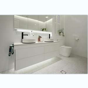 Modern Double Sink <b>Bathroom</b> <b>Vanities</b> Waterproof Solid <b>Wood</b> Plywood and Acrylic Square Rectangle Patterns Melamine Material - Product Image 3