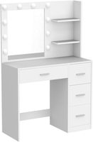 Table de maquillage avec miroir éclairé, table de maquillage avec étagère de rangement et 4 tiroirs, coiffeuse de chambre à coucher