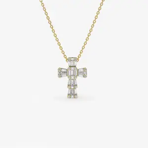 Custom Jewelry Simple Cubic Zirconia Diamond Sparkling Cross Women's Sterling Silver 925 Necklace