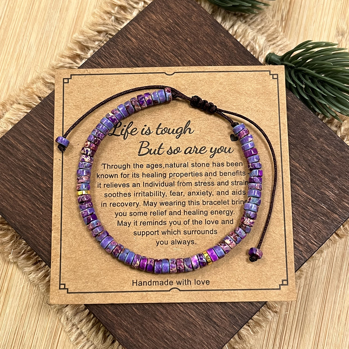 Bracelet tressé en pierre de jaspe impérial violet