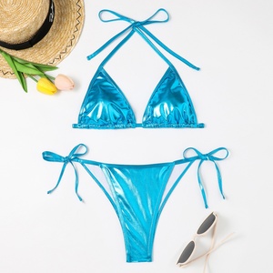 Conjunto de Bikini de 2 Piezas con Brillo Metálico de Alta Calidad, Volantes, Push-Up, Secado Rápido, Tanga, Un Hombro Descubierto, Corte Cheeky, Tallas Grandes - Product Image 6