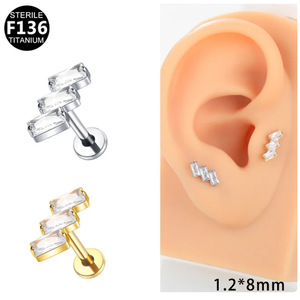 F136 <b>Titanium</b> Ear <b>Studs</b> 1.2x8mm Sterile Cartilage Jewelry For Piercing Unisex - Product Image 1