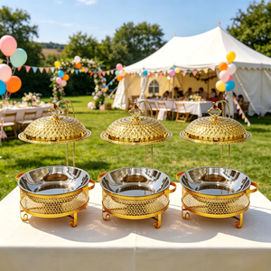 Chauffe-plats commercial suspendu en forme <span class=keywords><strong>de</strong></span> dôme doré pour buffets d'hôtel et plats chauds <span class=keywords><strong>de</strong></span> mariage – Idéal pour mariages et événements d'entreprise <span class=keywords><strong>de</strong></span> luxe - Product Image 1