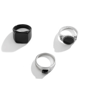 3 Pçs/set <span class=keywords><strong>Goth</strong></span> Black Gemstone <span class=keywords><strong>Ring</strong></span> Set para Homens Unisex Punk Hip Hop Party Forma Geométrica Retro Anel de Prata Masculino Jóias (RG272) - Product Image 6