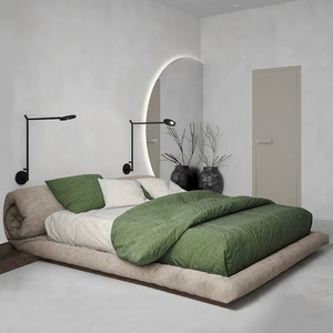Cama tatami japonesa de tela, suelo italiano con mesita de noche, cama baja, muebles modernos de lujo, cama doble para dormitorio - Product Image 3