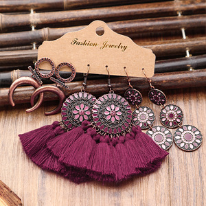 Boucles d'oreilles pendantes bohèmes en alliage plaqué bronze antique avec pompons pour femme – Bijoux de mode pour soirée - Product Image 3