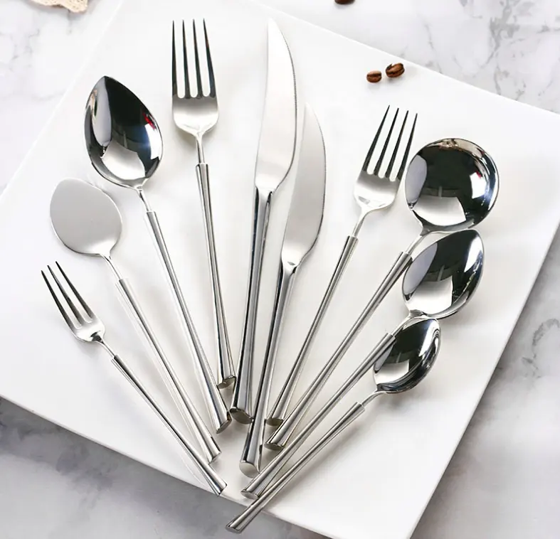 Golden solid Steak silverware knife and fork set silver flatware set European Western restaurant cutlery for wedding