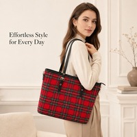 Tas Tote Plaid Custom untuk Wanita OEM ODM Kapasitas Besar Tas Selempang Resleting Bahan Tartan Label Pribadi Tas Fashion