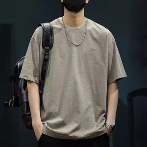 2025 Men's Bamboo Cotton Short-<b>Sleeved</b> T-<b>Shirt</b> Loose Fit <b>Half</b>-<b>Sleeved</b> Hip Hop Casual Print Summer Heavy Thermal Terry Large Size - Product Image 4