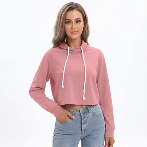Sportsly International Women's Pink <b>Cropped</b> Hoodie Long Sleeve Solid Color Casual Knitted Fleece Anti-Pilling Breathable Winter - Product Image 1