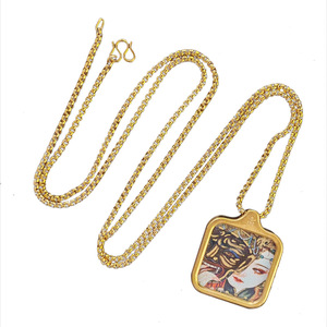 Collar con Colgante de Cadena de Eslabones de Acero Inoxidable con Imagen Personalizable de Animal Pintado a Mano, Estilo Thangka Tibetano, Poder Místico Oriental - Product Image 4