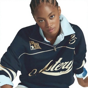 Sudadera de Mujer Azul Marino con Media Cremallera, Manga Larga, Tejido de Algodón, Logotipo Bordado, Estilo Casual para Otoño, de Twin City - Product Image 1