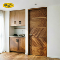 American Walnut Residential Modern Geometric Design Waterproof Solid Wooden Interior Bedroom Door for Houses
