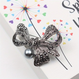 Spilla a fiocco retrò semplice, <span class=keywords><strong>femminile</strong></span>, con strass scuri, accessorio per corsage, scialle, sciarpa e cappelli - Product Image 2