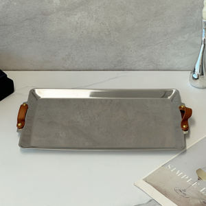 Elegante bandeja de metal inoxidable y ecológica para servir café con forma rectangular decorativa con asas para hoteles - Product Image 5