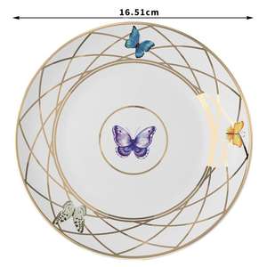 Assiette en céramique papillon colorée pour fête, spectacle, banquet, mariage, service de table, bord doré, porcelaine osseuse, assiette à pain, assiette de présentation - Product Image 5