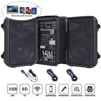Combo Mezclador Amplificado de Audio Profesional de 800 W y 4 Canales con Set de Karaoke Inalámbrico de 2x8", Sistema de Altavoces PA, FM/Micrófono, Bocina Parlante