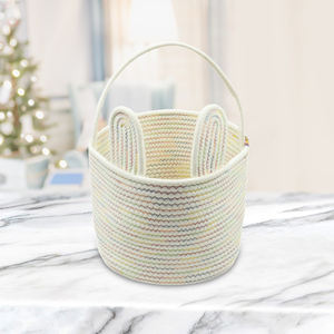 Cestino Portaoggetti <span class=keywords><strong>Piccolo</strong></span> Ecologico Pieghevole Rotondo in Corda di Cotone Intrecciata Personalizzabile per Bucato e Arredamento - Product Image 2