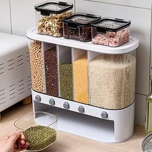 Distributeur de céréales de cuisine hermétique automatique de grande capacité, anti-humidité et anti-insectes, 10 kg, avec 6 compartiments - Product Image 1