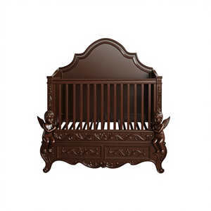 Lit bébé classique en bois massif d'acajou sculpté à la main, non pliable, avec un design moderne, une construction durable et une couleur personnalisable - Product Image 1