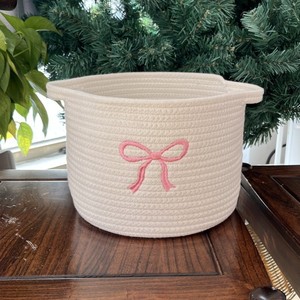 Cesta de Cuerda de Algodón con Decoración de Lazo, Adecuada para Guardar Artículos de Bebé y Organizar Pañales - Product Image 3