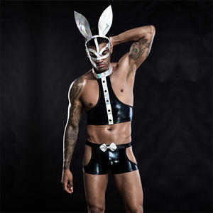 Costume de lapin pour <span class=keywords><strong>homme</strong></span> adulte <span class=keywords><strong>sexy</strong></span> pour fête, vente en gros d'usine, masque, haut, short, queue, quatre pièces - Product Image 2