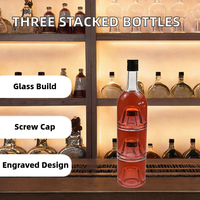 Bouteille en verre empilable pour vin et spiritueux, prix de gros, 100ml, 250ml, 300ml, bouteille ronde pour vin, whisky, gin, vodka
