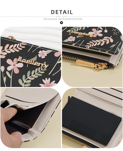 Baellerry nuovo fiore stampa da donna portafoglio sottile porta carte Bifold portamonete con cerniera tasca in pelle di grande capacità - Product Image 6