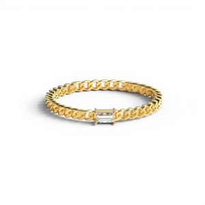 Anillo de Lujo Chapado en Oro de 18K con Textura, Cadena Cubana, Diamantes de Corte Baguette, Banda Solitaria, Anillo de Promesa Apilable, Estilo Hip Hop - Product Image 1