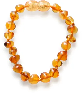the natural Baltic Amber Baby Bracelet made from Polished baroque style beads of Honey colour