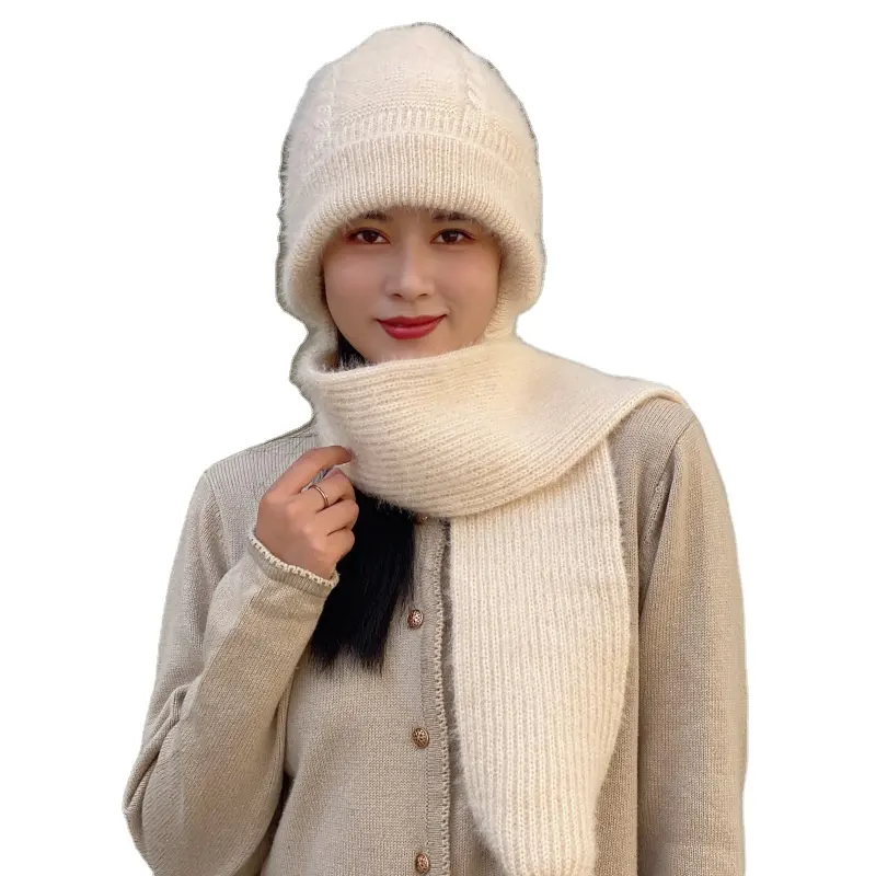 Bonnet tricoté d'hiver pour femme, écharpe pour masque de Ski, bonnet de Ski en plein air, chapeaux tricotés pour femme