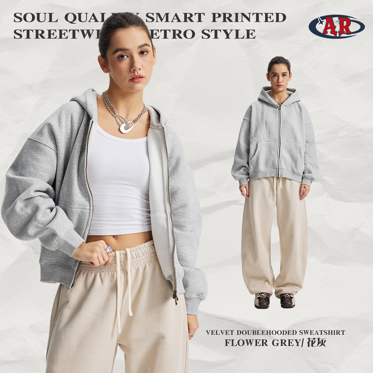 sweat-shirt fleur gris