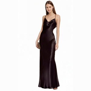 Nuovo Abito Lungo Estivo da Donna, Elegante e Formale, Nero, con Scollo a V, in <span class=keywords><strong>Maglia</strong></span>, Alta Qualità, Vendita all'Ingrosso - Product Image 1