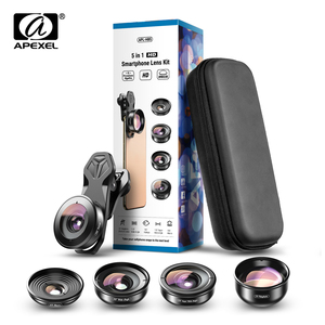 Lentes Apexel Kit de lentes de teléfono móvil Macro Fisheye <span class=keywords><strong>Gran</strong></span> <span class=keywords><strong>angular</strong></span> 4K HD Profesional 5 en 1 Lente de cámara móvil - Product Image 1