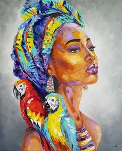 Pintura gruesa hecha a mano <span class=keywords><strong>para</strong></span> decoración del hogar, pintura al óleo pintada a mano, retrato de figura, lienzo de mujer africana, arte de pared, pintura colgante - Product Image 5