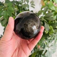 Sphère d'obsidienne en or naturel en gros boule de cristal d'obsidienne dorée noire pour la décoration intérieure