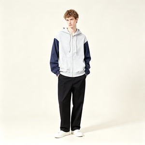 Sudadera con capucha y cremallera para hombre, con bloques de color, de forro polar, corte regular, estilo casual urbano para otoño e invierno. - Product Image 3