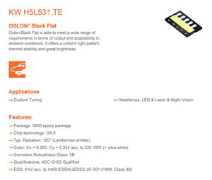 Puces LED haute puissance OSRAM originales KW H5L531.TE-Z7R7-EBVFFCBB46-RS5R 15W, 120 degrés, phare de voiture LED 15,3V SMD - Product Image 2