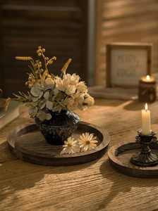 Wood Classical Easter Christmas Candle Plate <b>Holder</b> Tray Coffee Table Home Decor (Distressed)-<b>Tealight</b> Pillar Candle Plates - Product Image 4