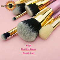 Set kuas rias 15 buah kuas kosmetik Premium kuas perona pipi Foundation Concealer Eyeshadow alis Highlight kuas rias wajah merah muda