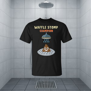 Camiseta Waffle Stomp Champion con diseño de caca de dibujos animados, diseño premium con humor para la ducha y el baño - Product Image 3