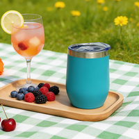 Vaso de Vino con Aislamiento de Doble Pared de Acero Inoxidable de 12 oz con Logotipo Personalizado, Recubrimiento en Polvo con Forma de Huevo y Tapa de Plástico