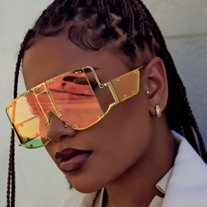 UNOC 2021, gafas de sol extragrandes de lujo para mujer con tachuelas Siamesas, montura de Metal dorado y plateado, gafas parasol - Product Image 2